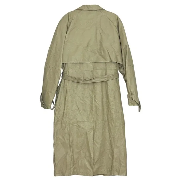 VTG COUGAR Mens‎ Coat XL Beige 100% Leather Belted Trench Zip Out Lining Classic